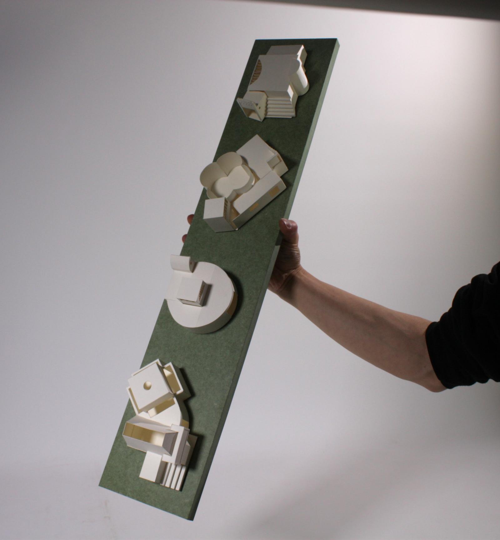 Paper sketch model designs for a theatre